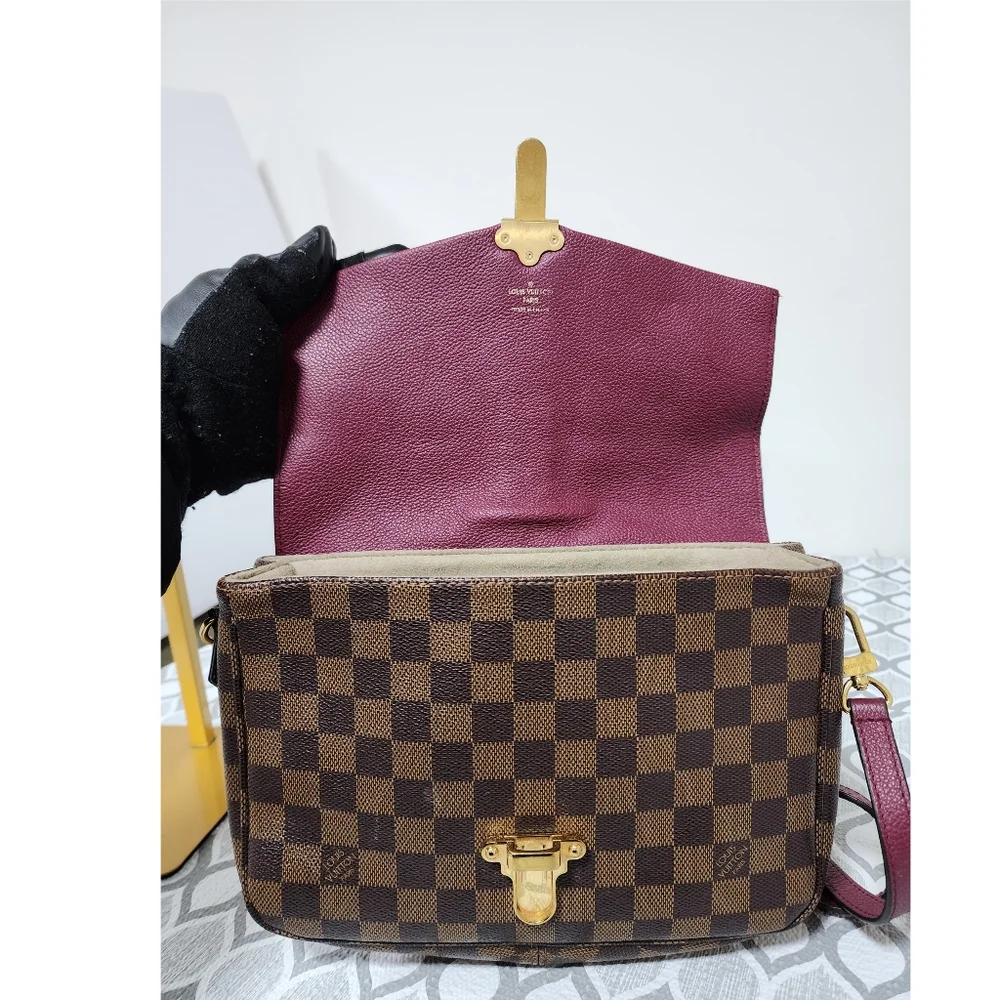 Louis Vuitton Damier Ebene Clapton PM Shoulder Bag Brown/Wine